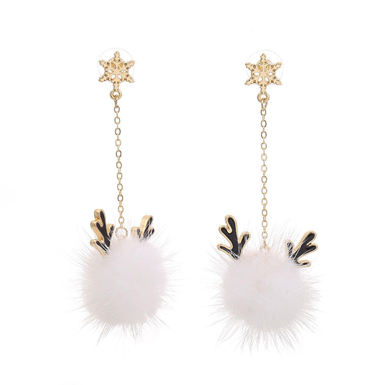 LIUZHIPENG Pom Pom Earrings for Women Girls Cute Snowflake Antler Pompom Dangle Earring Pierced Ear Stud Drops Christmas Xmas Holiday Jewelry G2Q9 - image 5 of 9