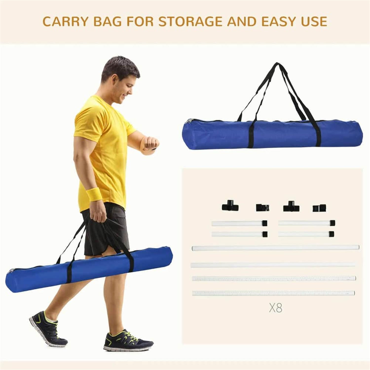 Kadyn 8-Piece Dog Agility Set with Height-Adjustable Bars, Portable Bag, Replacement Top Bar for Dog Training, Pet Agility, White