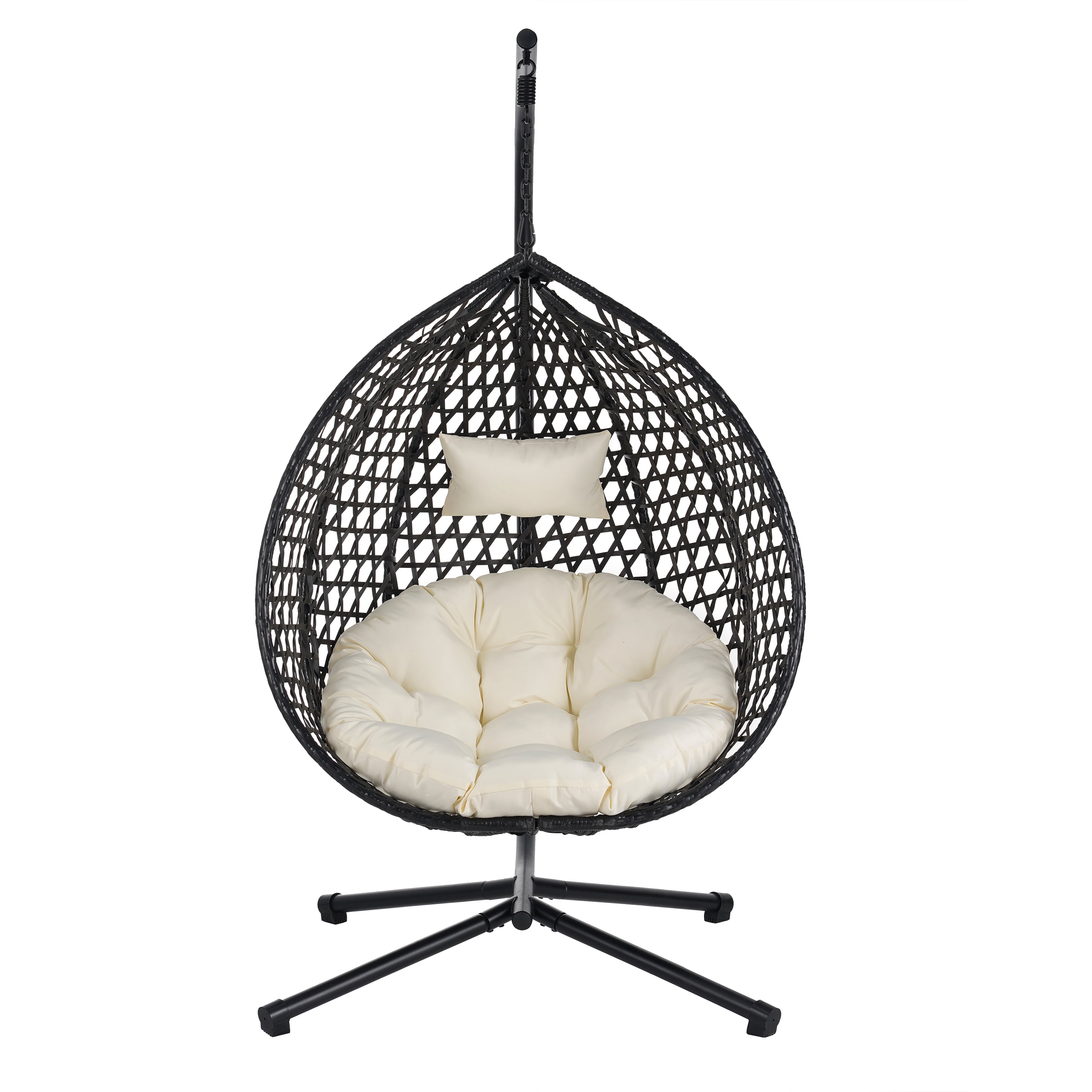 Woven Hanging Egg Chair With Stand, Sturdy Outdoor Swing Chair for Balcony Bedroom, Beige