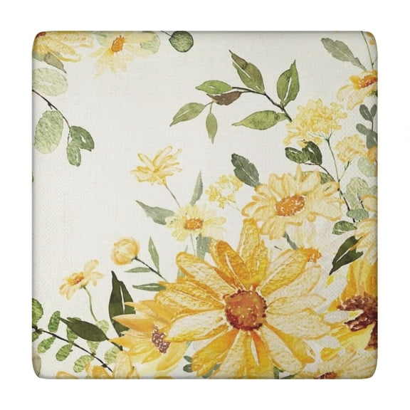 Sunflower Pattern Elastic Tablecloth for Square Table, Easy-Care Polyester Fabric for Daily Use, Fits 34x34 Inch