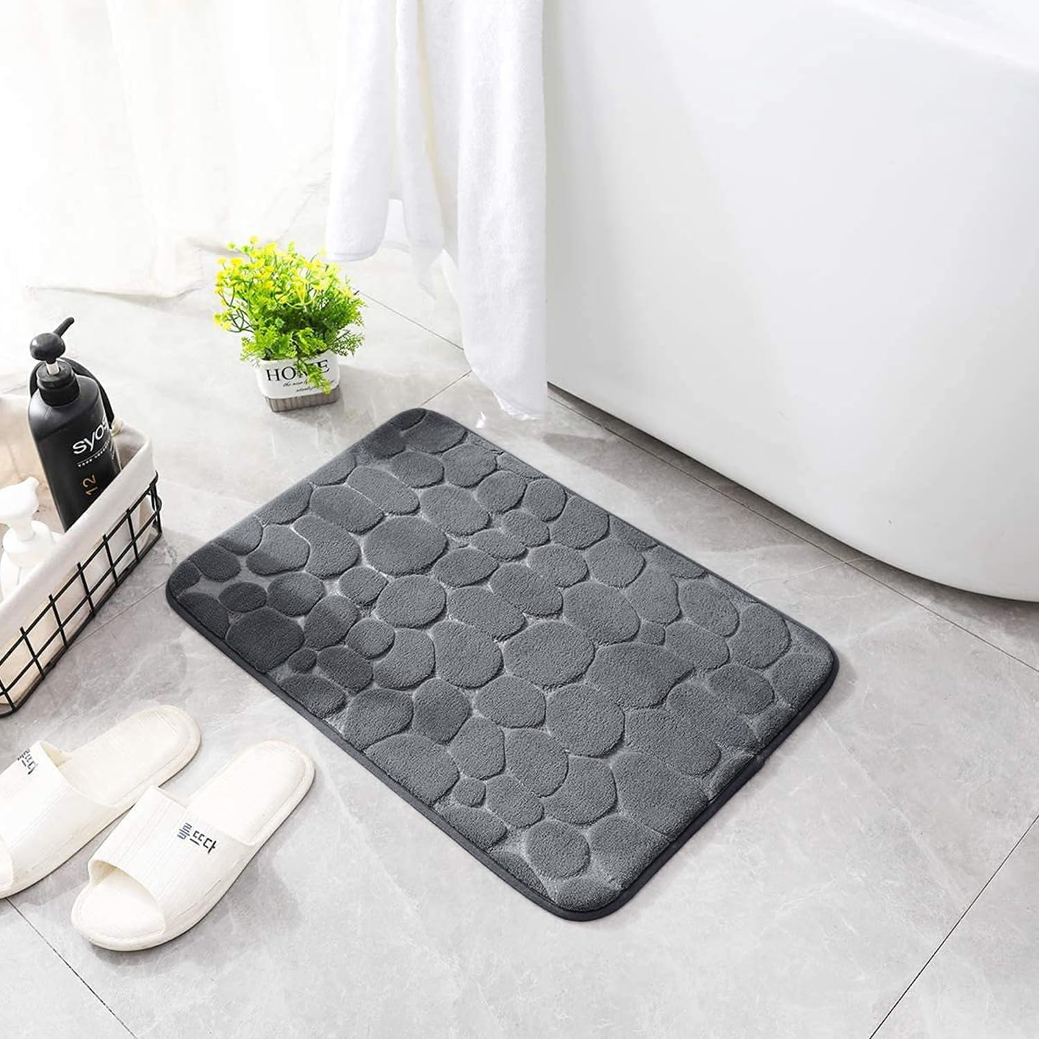 Memory Foam Bath Mat – Super Soft Absorbent Bathroom Rug, Non-Slip Quick Dry Floor Mat, Cobblestone Design, Washable Bath Mat for Bathroom, Bedroom, Toilet