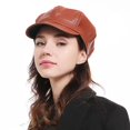 thumbnail image 5 of Minzimin Women's PU Leather Plain 8 Panel Octagonal Hat British Style Artist Painter Newsboy Cap, 5 of 9