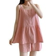 thumbnail image 3 of Mujeres camisola pijama set verano lindo suelta sin mangas botón Top Pantalones cortos 2 unidades ropa de dormir loungewear, 3 of 8