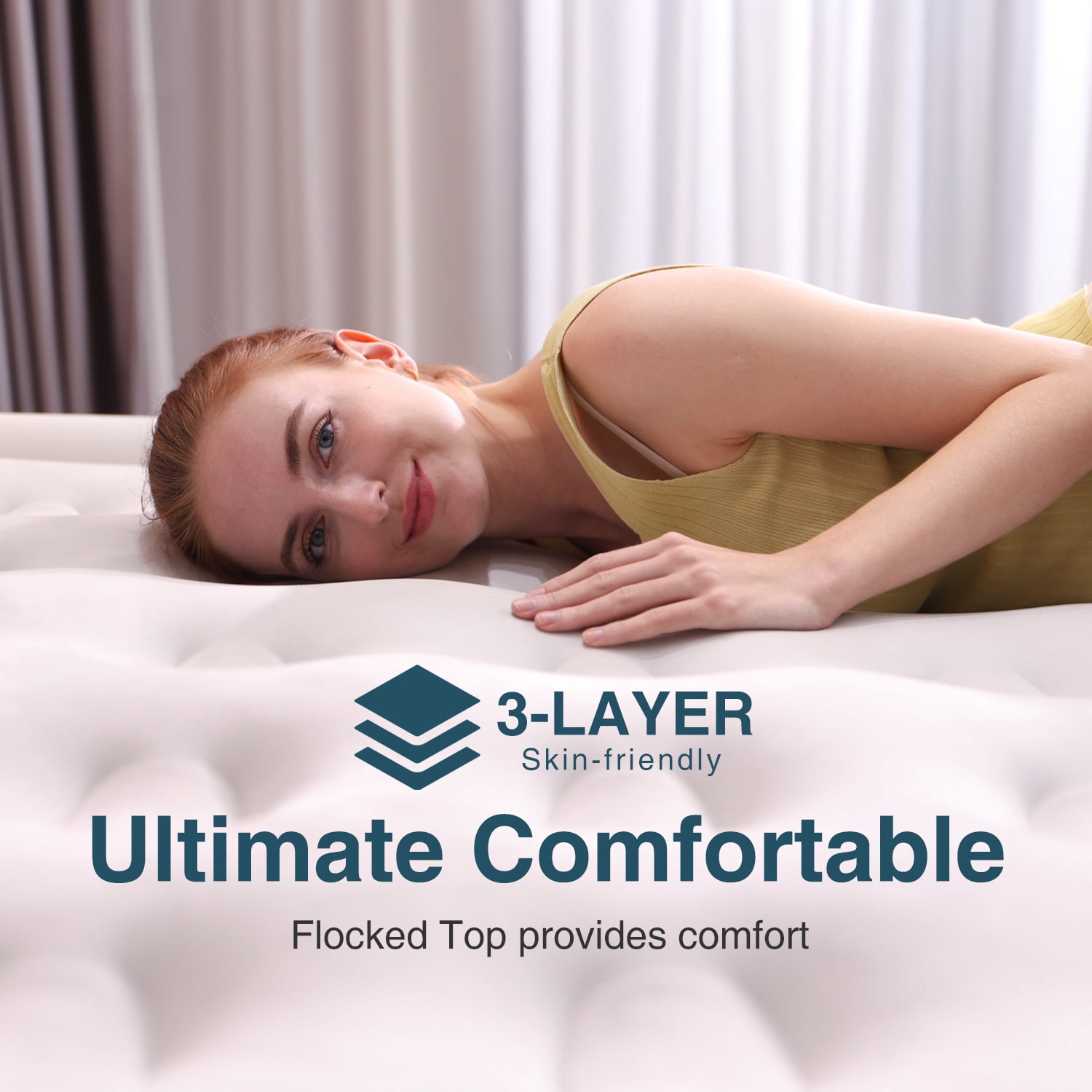 Lavisx Air Mattress 18" Queen Air Mattress with Built in Pump, Inflatable Mattress with Soft Flocked Top and Portable Carry Bag Adjustable Blow Up Mattress for Indoor, Guest, Travel