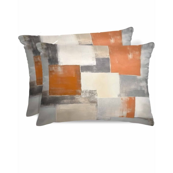 Hokiten Pillow Cases Standard Size Set of 2, Lumbar Pillow Covers, Burnt Orange Grey Satin Pillowcases with Zipper for Hair/Skin, Pillow Protector Cover, Modern Abstract Oil Painting 20x26 Inches