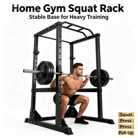 LiuliTrading 1200 lbs Commercial Grade Power Cage, Black Adjustable Squat Rack with Pull Up Bar, 14 sq ft Footprint Strength Training Cage for Home Gym Garage