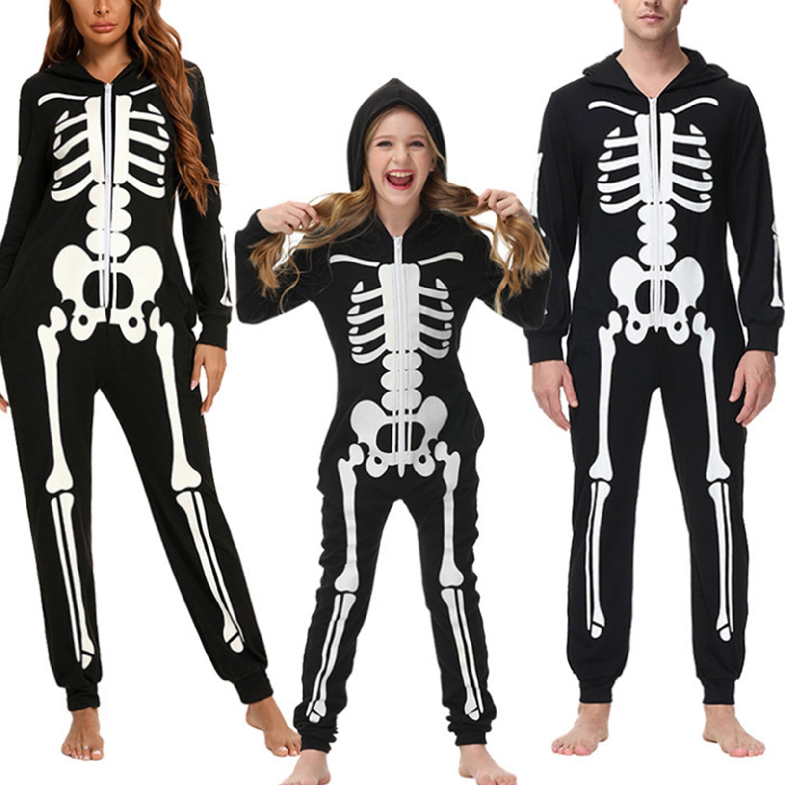 TENMET Kids 3D Galaxy Graphic Zip Up Jumsuits Skeleton Hoodie Pajamas Halloween Christmas Rompers for Boys Girls 7-14 Years 