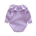 thumbnail image 4 of 2025 Baby Boys Girls Romper Spring Fall Solid Color Jumpsuit Ribbed Cotton Long Sleeves Jumpsuit Purple, 4 of 5