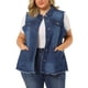 thumbnail image 2 of Women's Plus Size Jean Vest Button Down Turndown Collar Frayed Hem with Cargo Pocket Trucker Denim Vest Dark Blue 1X, 2 of 7