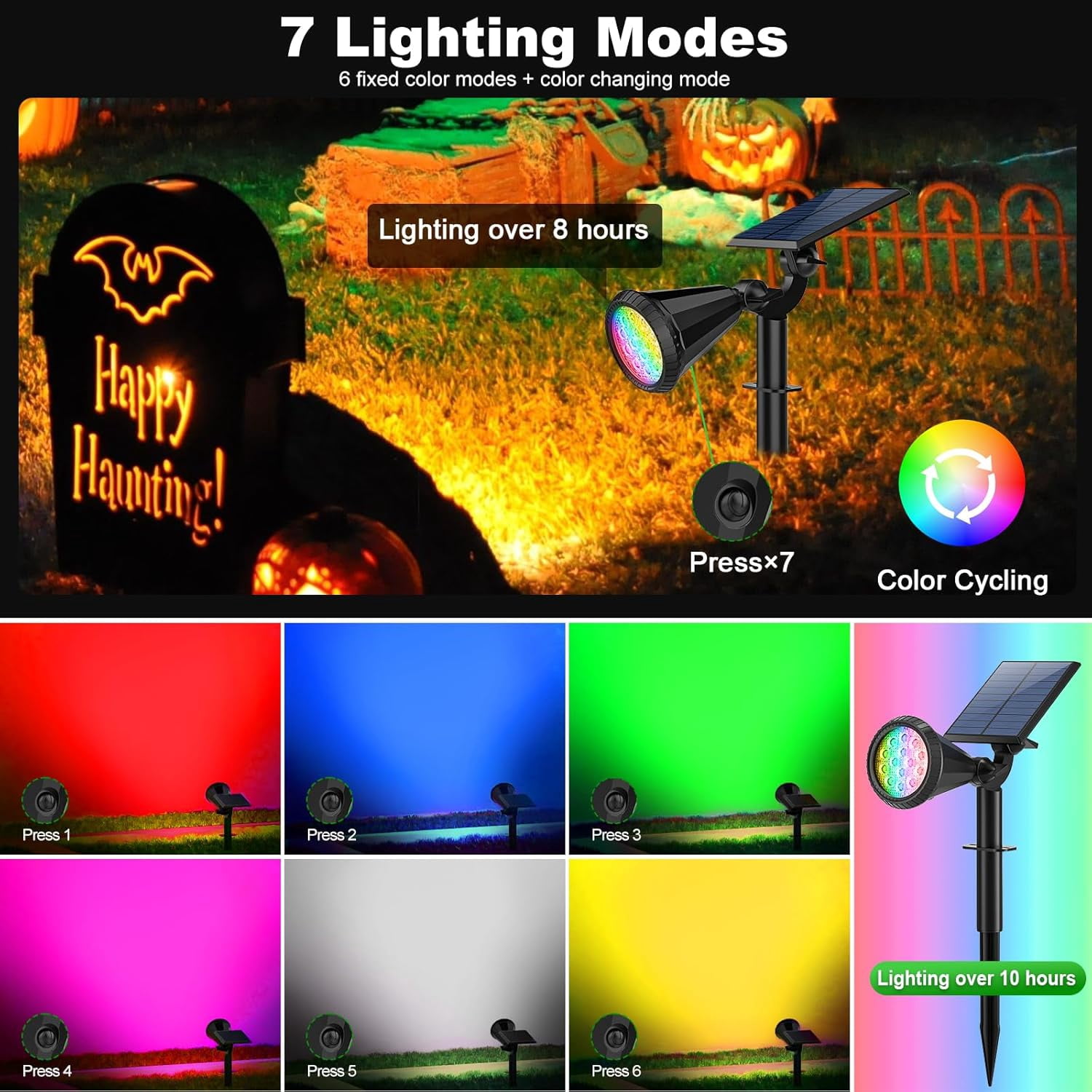Solar Color Changing Spot Lights Outdoor, 8 pack, 7 Modes RGB, 180° Adjustable Waterproof Landscape Lights for Yard, Pathway, Garden