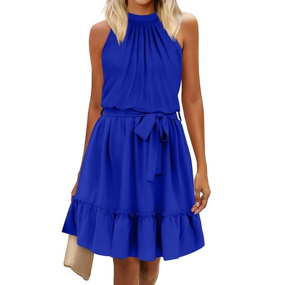 Summer Dresses Sevevn Womens 2025 Summer Dress Halter Wedding Guest Casual Beach Vacation Outfits Belted Sundresses Casual Dresses For Women