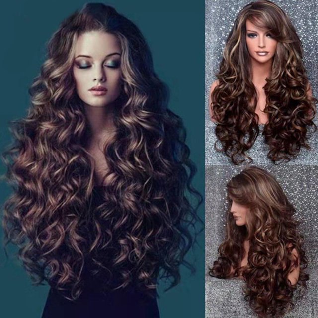 Oubit Clip In Hair Extensions Sexy Long Curly Human Hair Extensions Synthetic Wig