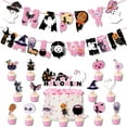 thumbnail image 4 of Pink Halloween theme party decoration skull balloon pumpkin banner pull flag cake card set, 4 of 5