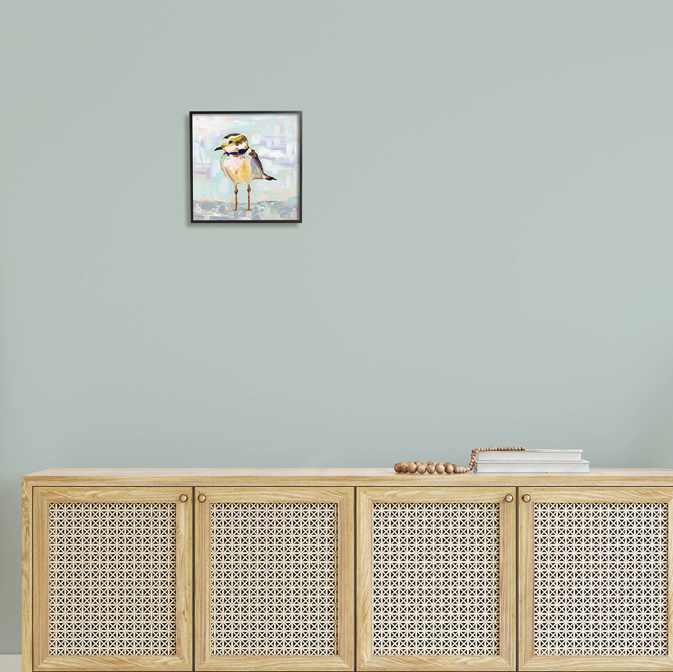 Stupell Industries Coastal Plover Patchwork Abstract Painting Black Framed Art Print Wall Art, Design by Jeanette Vertentes