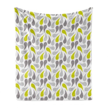 Geometric Soft Flannel Fleece Throw Blanket, Abstract Paisley Design Middle Inspired Retro Ornate, Cozy Plush for Indoor and Outdoor Use, 50" x 70", Yellow Green Grey White, by Ambesonne
