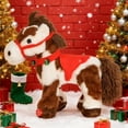 thumbnail image 3 of Yippzo Spotted Electric Plush Horse, Interactive Brown-and-White Spotted Pony with Joyful Neighing Sounds, Soft Adorable Red Saddle with a Green Bell, 3 of 8