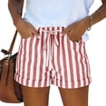 thumbnail image 2 of Women's High Waisted Drawstring Shorts with Pockets, Striped Rolled Hem Casual Summer Shorts, Loose Fit Elastic Waist Short Pants for Women Daily Wear 04-Pink S, 2 of 4