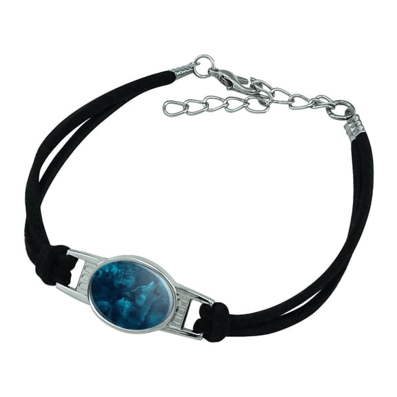 Wolf Howl Howling Blue Moon Wolves Novelty Suede Leather Metal Bracelet