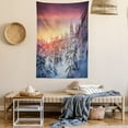 thumbnail image 2 of Winter Tapestry, Snowy Landscape at Gloomy Sunrise Scenery in Mountain Forest Serene Nature Photo, Wall Hanging for Bedroom Living Room Dorm Decor, 40W X 60L Inches, White Red, by Ambesonne, 2 of 5