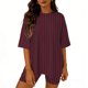 thumbnail image 1 of TaTaai Womens Casual Sport Tracksuit Solid Color Short Sleeve Round Neck Tops Shorts Set Elastic Comfortable Athletic Outfits For Yoga Gym Fitness Daily Casual Gift, 1 of 5