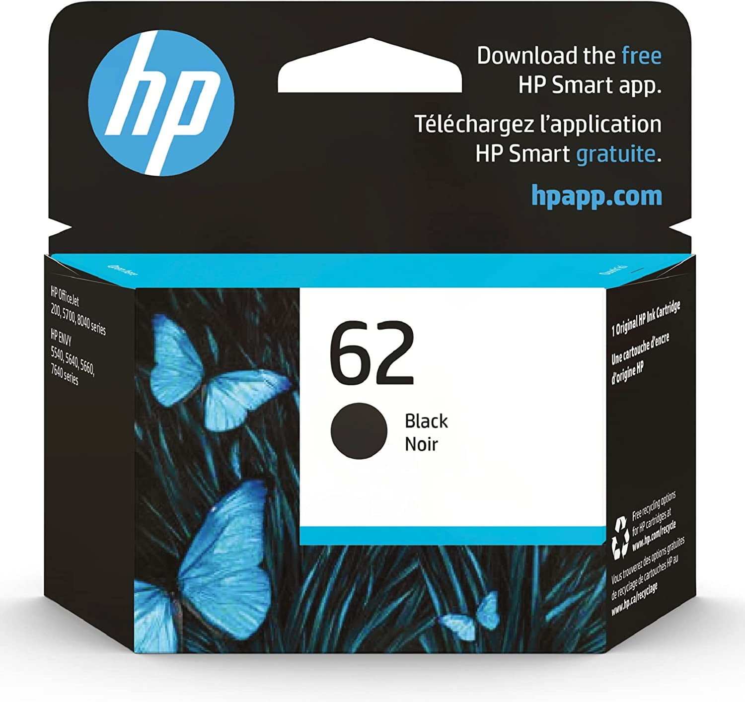 HP 62 Black Cartridge | Works with HP ENVY 5540, 5640, 5660, 7640 Series, HP OfficeJet 5740, 8040 Series, OfficeJet Mobile 200, 250 | Eligible for Instant Ink | C2P04AN - Walmart.com