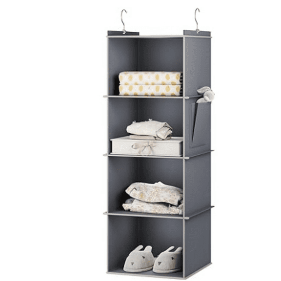 Hanging Closet Organizer, 4-Shelf Closet Hanging Storage Shelves, Grey