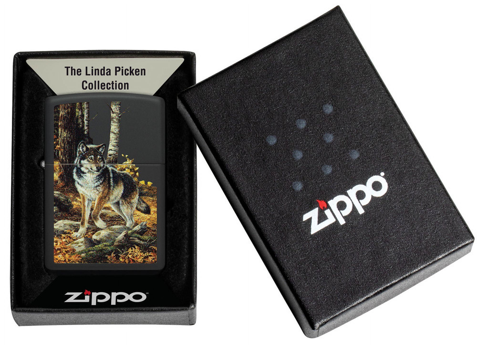 Zippo Lighter: Wolf in Fall Woods by Linda Pickens - Black Matte 48970