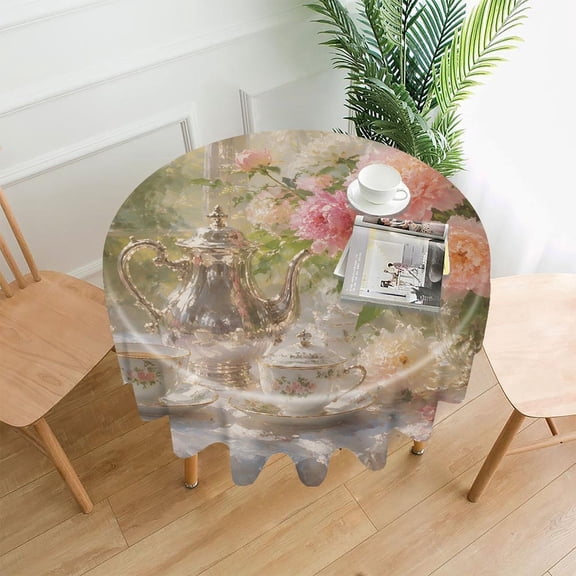 RKSupls 60 Inch Round Tablecloth, Ladyin White Dress Premium Polyester Straight Edge Wrinkle Resistant Washable Table Cover for Party Home Dining Decor
