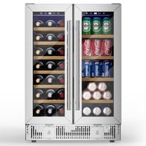 DISHUP Wine Cooler Beverage Fridge, 24 Inch Dual Zone Wine Fridge with Glass Door&Lock, Built-in or Freestanding Beverage Cooler