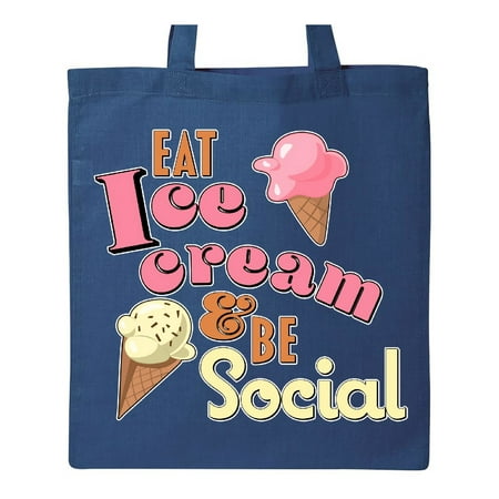 Eat Ice Cream and be Social strawberry and chocolate chip Tote Bag Royal Blue One