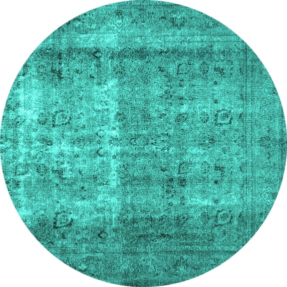 Ahgly Company Machine Washable Indoor Round Abstract Turquoise Blue Contemporary Area Rugs, 8' Round