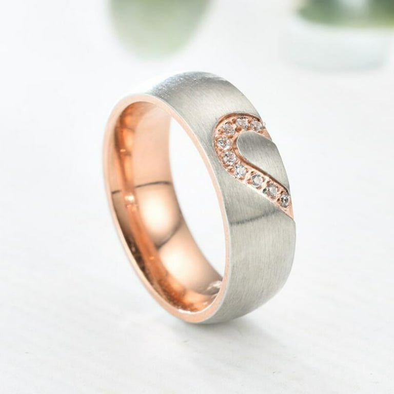 Couple Ring Round Half Heart Pattern Jewelry Bright Luster