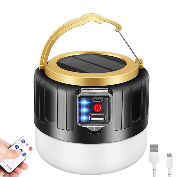 Bombilla Luz solar para acampar Control remoto Bombilla LED Lámpara USB Luces de mercado nocturno (Negro) Wdftyju Para estrenar