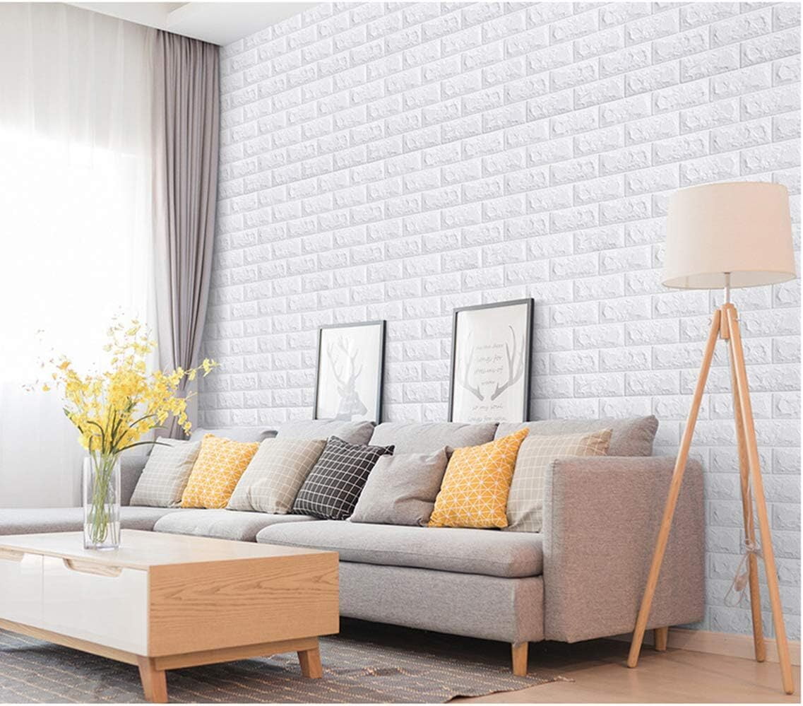 MMTX 10Pcs 3D Wall Panels Peel and Stick White Brick Wallpaper Self