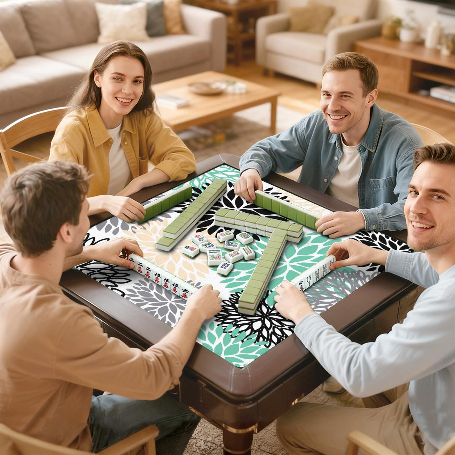 Boho Inspired Game Table Mat 31.5x31.5 Inches Rubber Construction with Anti-Slip Surface and Noise Dampening Qualities for Mahjong Card Games Board Games