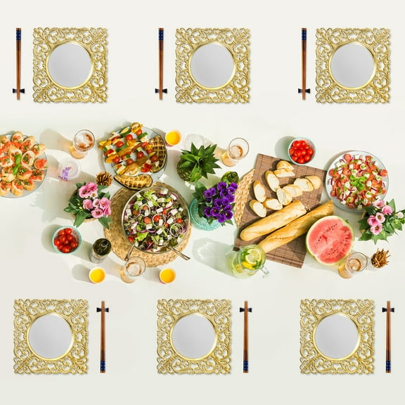 Luxury Gold Embossed Charger Plates, Scratch-Resistant Square Plates, Spill-Proof Table Protector for Business Events