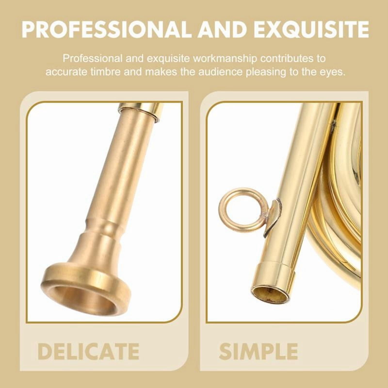 Small Trumpet Bugle Brass Golden Horn Simple Beginner Wind Instrument for School Band Child Student,1 x Trumpet Bugle 1 x Mouthpiece 1 x Storage Cloth Bag,Gold