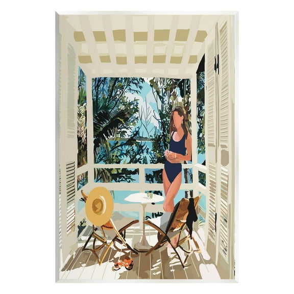 Stupell Industries Woman Coastal Beach Canopy Summer Ocean Scene Graphic Art Unframed Art Print Wall Art, Design by Amelia Noyes