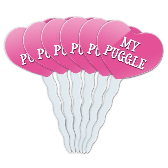 Puggle Heart Love Cupcake Picks Toppers - Set of 6