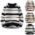 thumbnail image 4 of ibuvkizy Fall Sweaters for Men!Men's Knitwear Stripe Splice Round Neck Elastic Pullover Assorted Colors Texture Trend Sweater Coat Black,XXXXL, 4 of 5