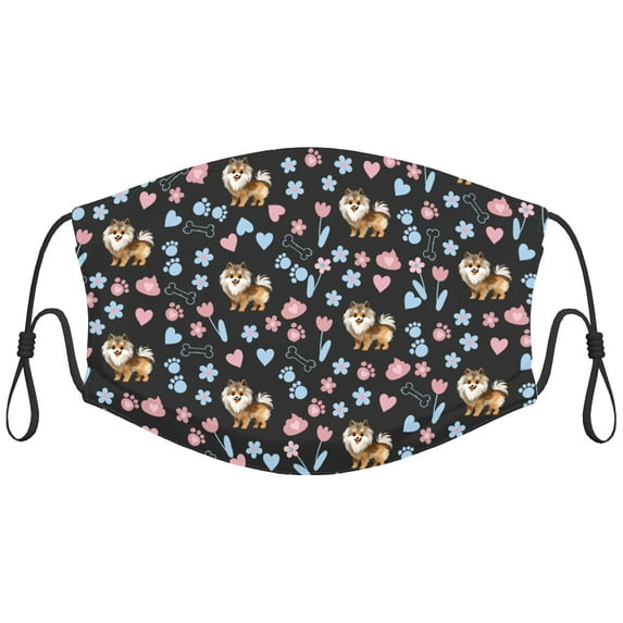 Cute Pomeranian Dog Graphic Printed Cloth Face Masks Reusable Washable Adjustable for Child (10 PCS)