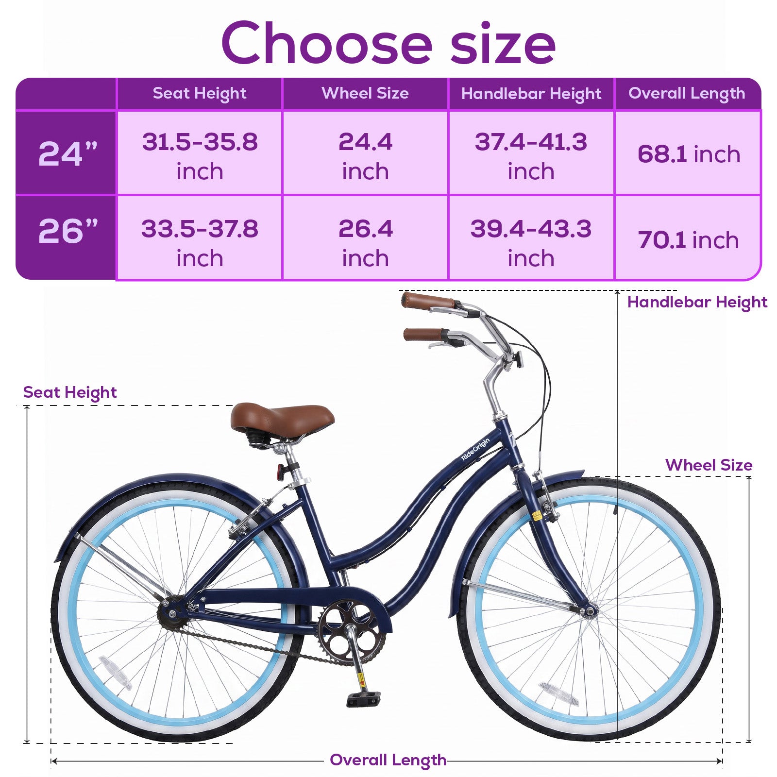 Hykolity 24 Inch Adult Beach Cruiser Bike photo 3