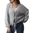 thumbnail image 1 of FOCUSNORM Cardigan en Tricot pour Femmes Manches Longues Noué Veste Décontractée Unie Automne pour Usage Quotidien Rue, 1 of 7