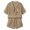 Coffee, variant on Women's Breathable Casual Linen Two-Piece Outfit,Knot Front Short Sleeve Top & Rolled Hem Pocket Shorts for Outdoor Sightseeing Use