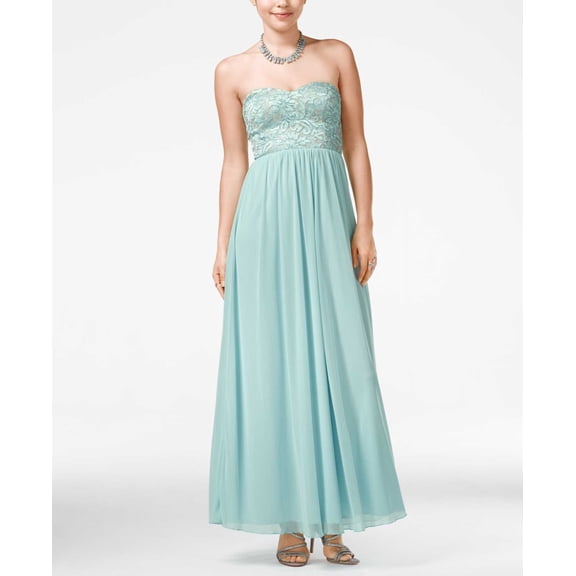 Women’s Speechless Lace Bodice Strapless Gown, Size 11 – Blue