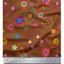 Soimoi Brown Cotton Jersey Fabric Insect & Floral Clip Art Decor Fabric Printed BTY 58 Inch Wide