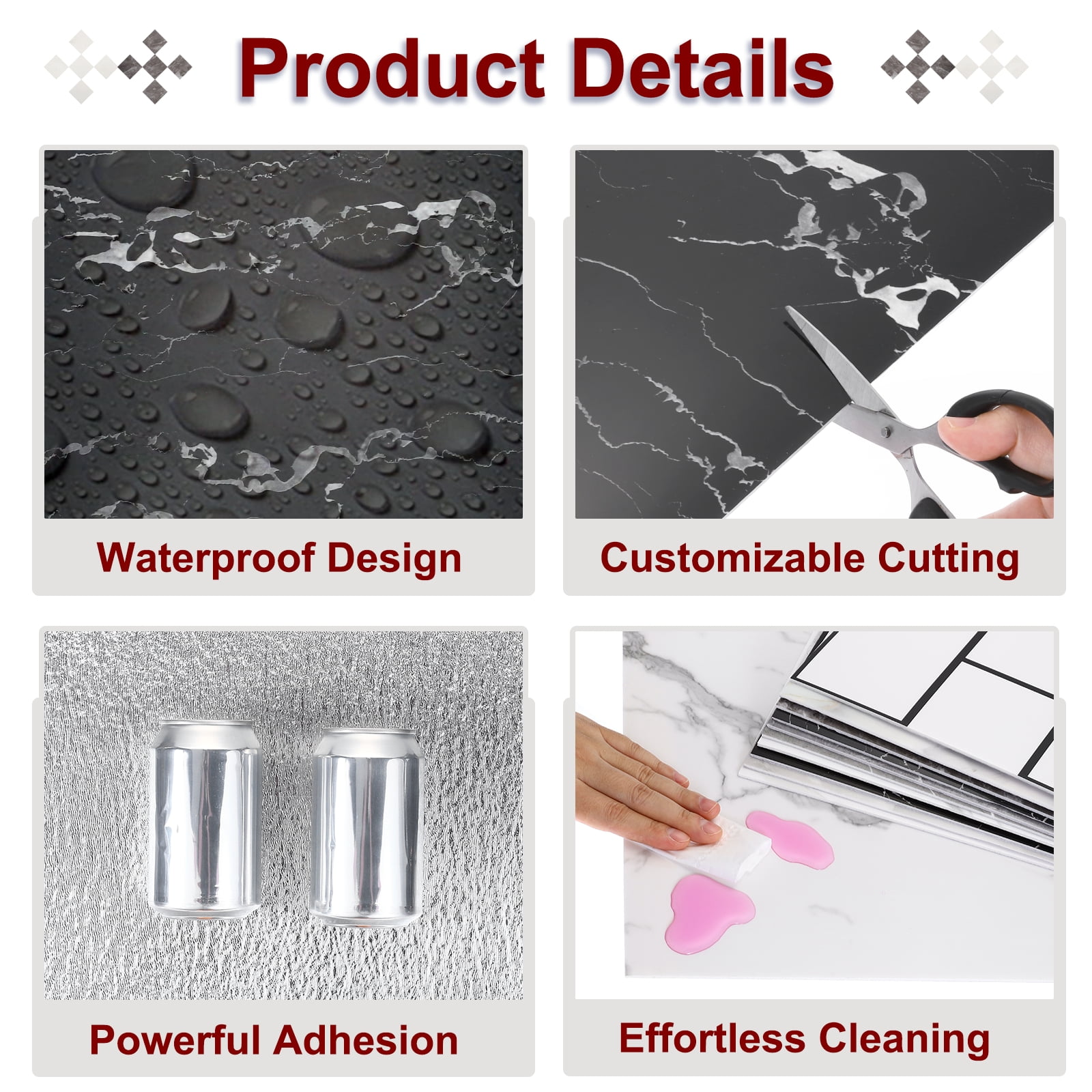 Uxcell 20Pcs Peel and Stick Marble Tiles, Waterproof Wall Panel Backsplash, 11.81"x11.81" Peel and Stick Shower Tiles for Bathroom, White Crystal Dragon Design