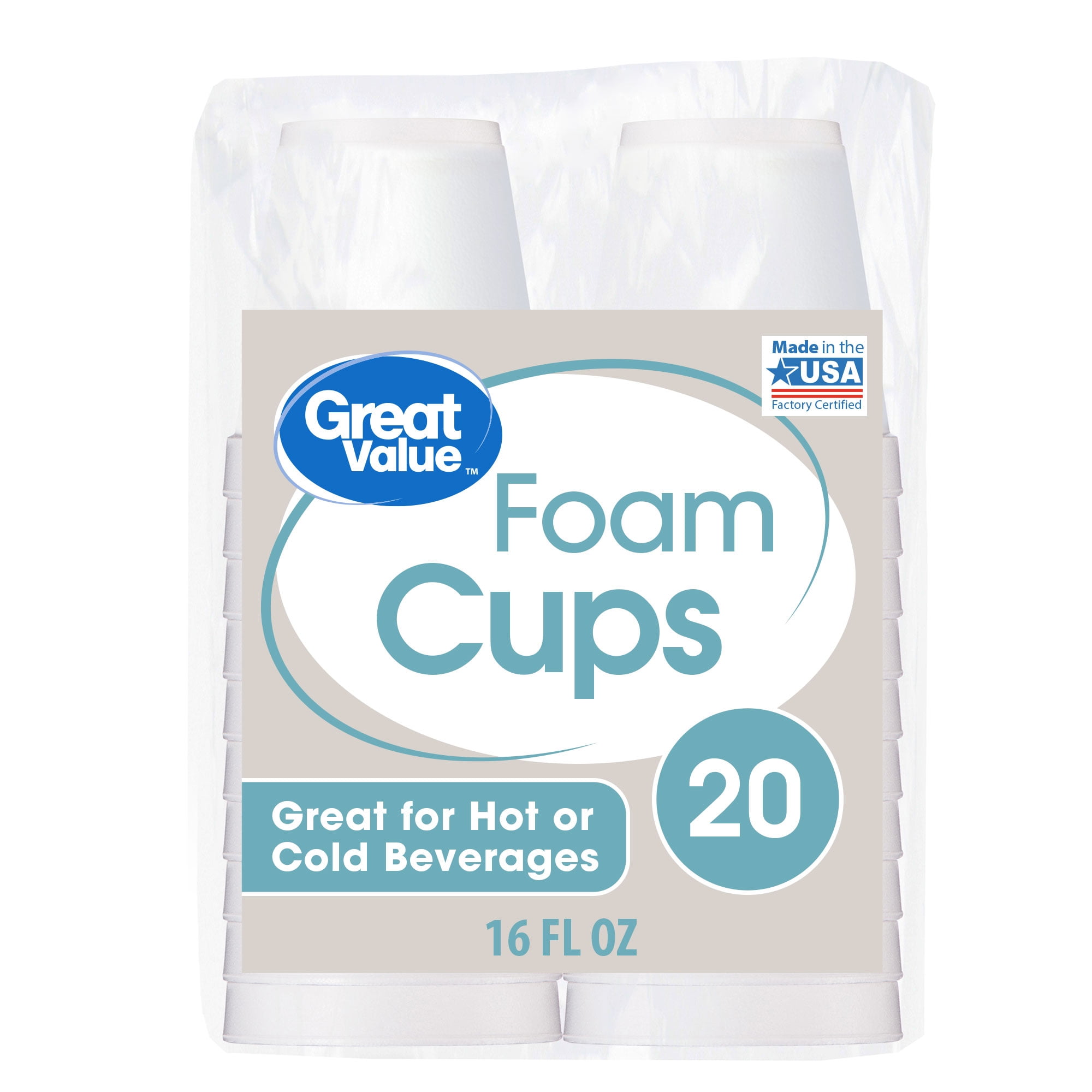 Great Value Foam Cups, 16 oz, 20 count