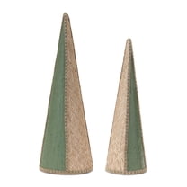 Melrose Woven Cone Pine Tree Christmas Decorations - 22" - Green and Beige - Set of 2