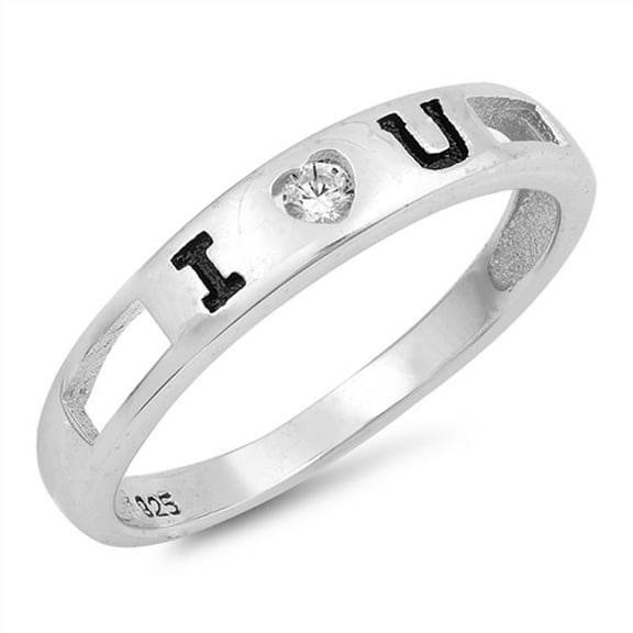White CZ I Love U Script Heart Promise Ring .925 Sterling Silver Band Jewelry Female Size 10